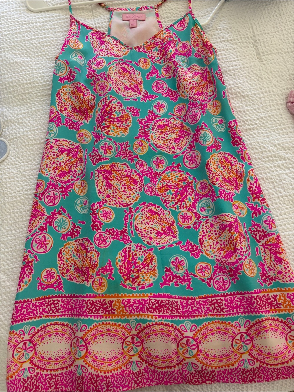 Lilly Pulitzer Turquoise Pink Orange Shell-Print Slip Dress